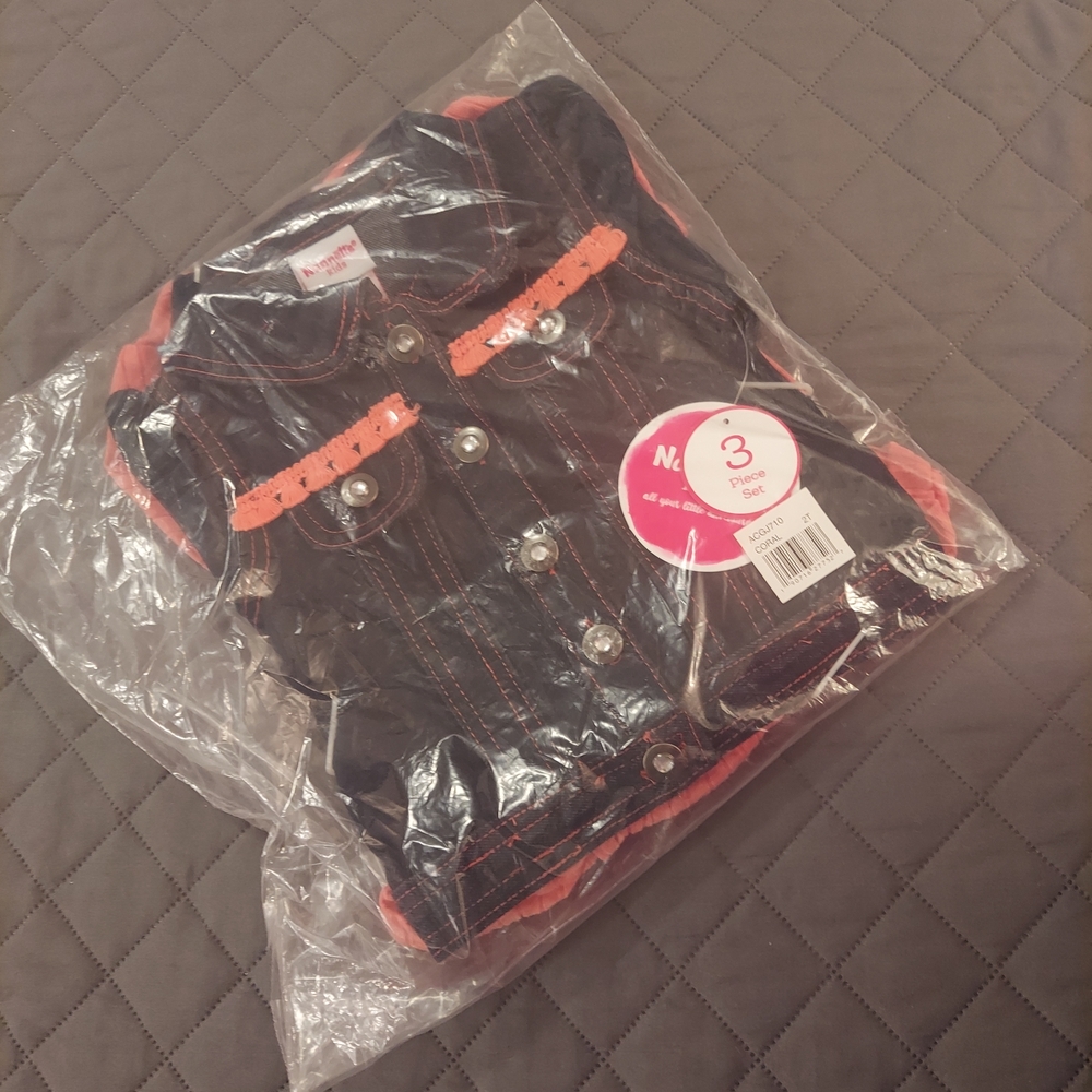 Girls Black and Orange Denim Jacket